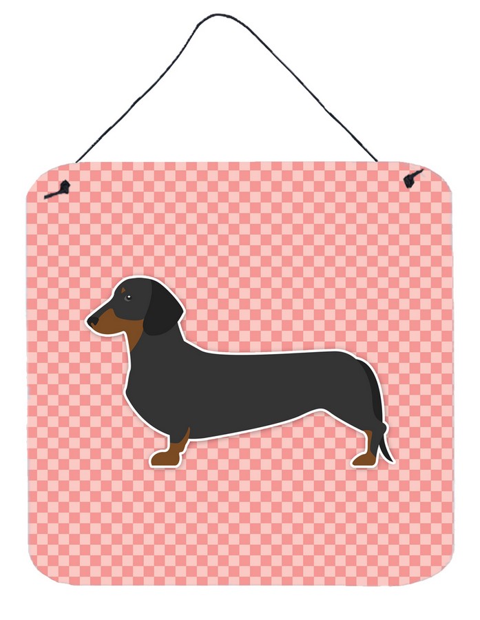 Dachshund Checkerboard Pink Wall or Door Hanging Prints