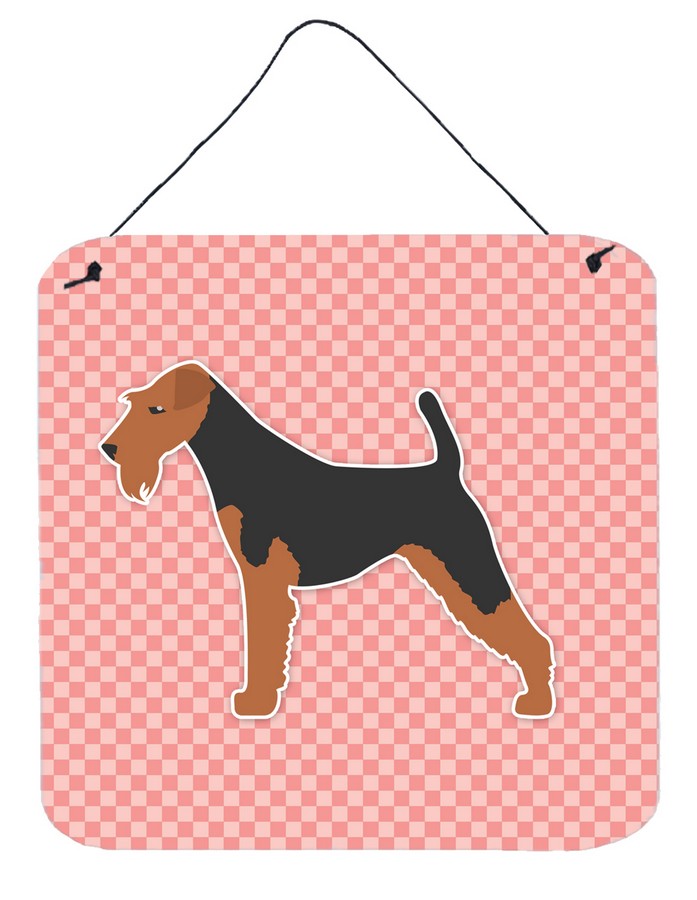 Welsh Terrier Checkerboard Pink Wall or Door Hanging Prints
