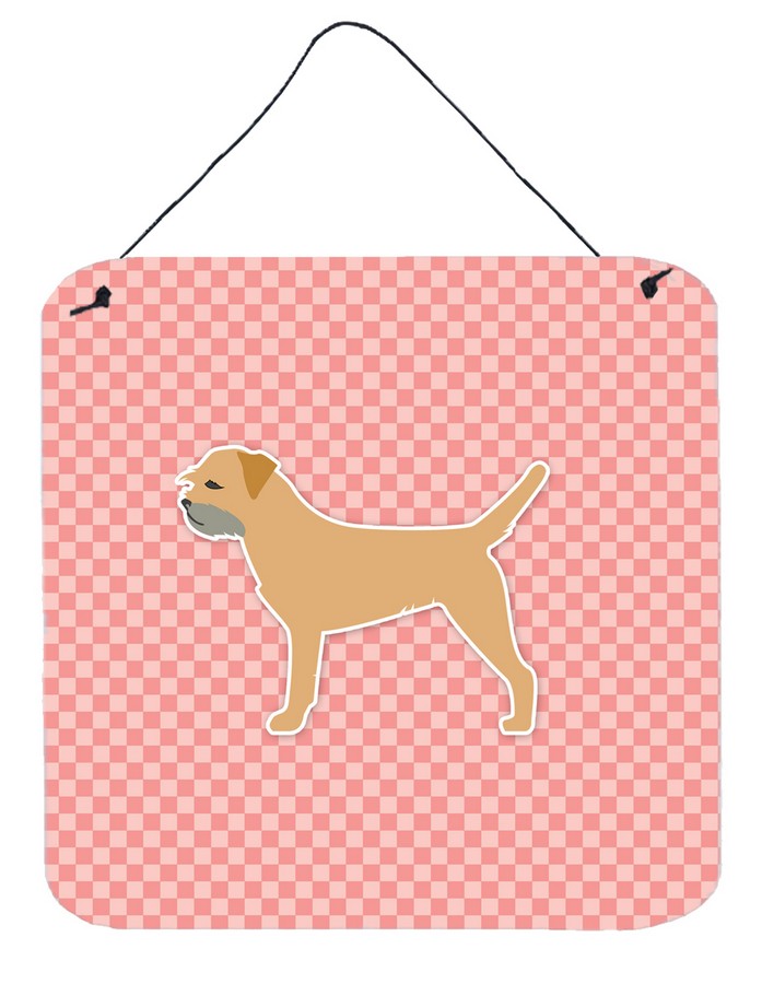 Border Terrier Checkerboard Pink Wall or Door Hanging Prints
