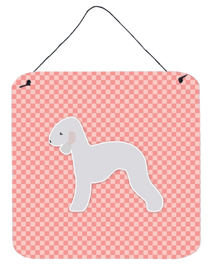 Bedlington Terrier Checkerboard Pink Wall or Door Hanging Prints