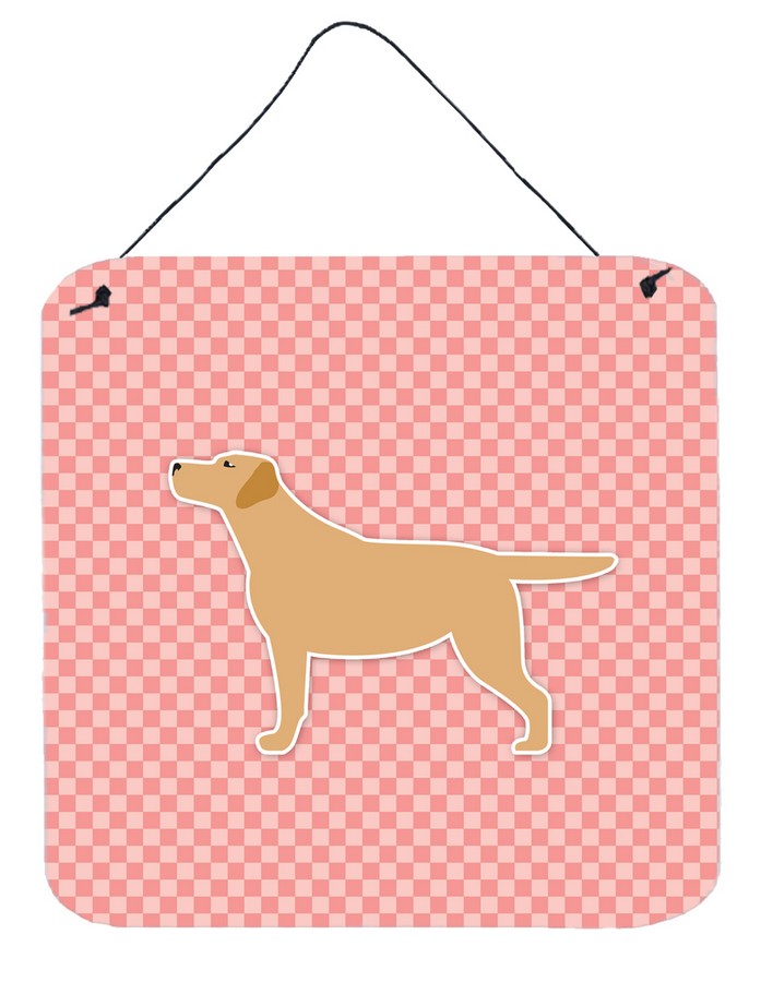 Yellow Labrador Retriever Checkerboard Pink Wall or Door Hanging Prints