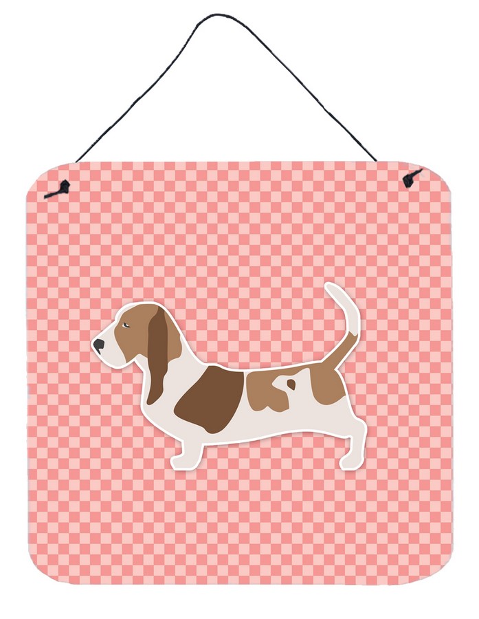 Basset Hound Checkerboard Pink Wall or Door Hanging Prints