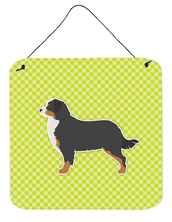 Bernese Mountain Dog Checkerboard Green Wall or Door Hanging Prints