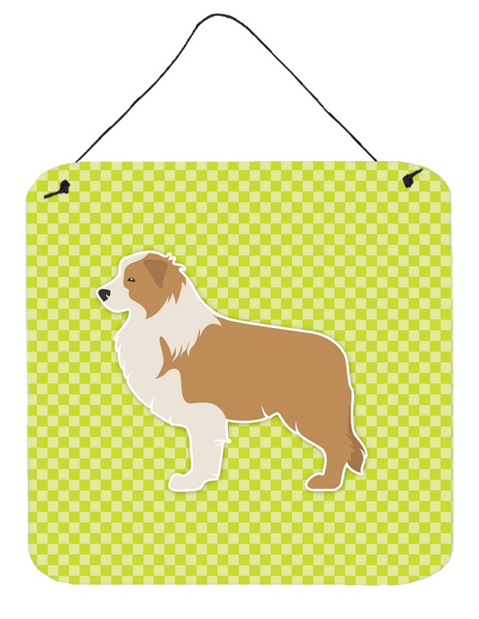 Red Border Collie Checkerboard Green Wall or Door Hanging Prints