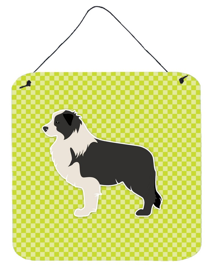 Black Border Collie Checkerboard Green Wall or Door Hanging Prints