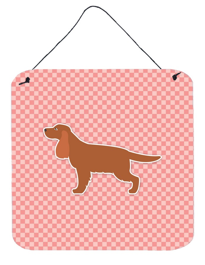 English Cocker Spaniel Checkerboard Pink Wall or Door Hanging Prints