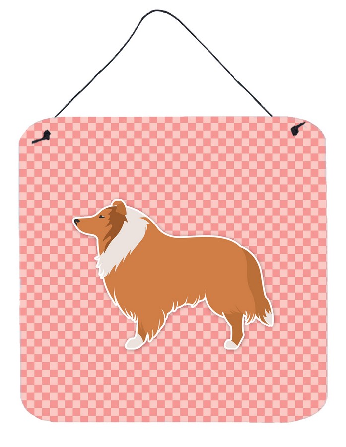 Collie Checkerboard Pink Wall or Door Hanging Prints