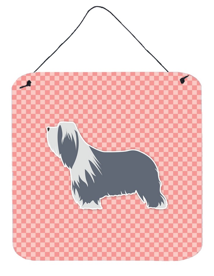 Bearded Collie Checkerboard Pink Wall or Door Hanging Prints