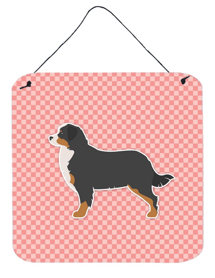 Bernese Mountain Dog Checkerboard Pink Wall or Door Hanging Prints