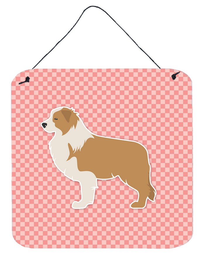 Red Border Collie Checkerboard Pink Wall or Door Hanging Prints