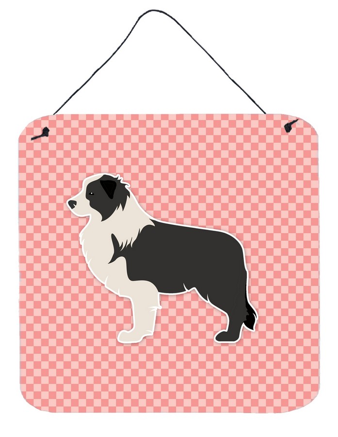Black Border Collie Checkerboard Pink Wall or Door Hanging Prints