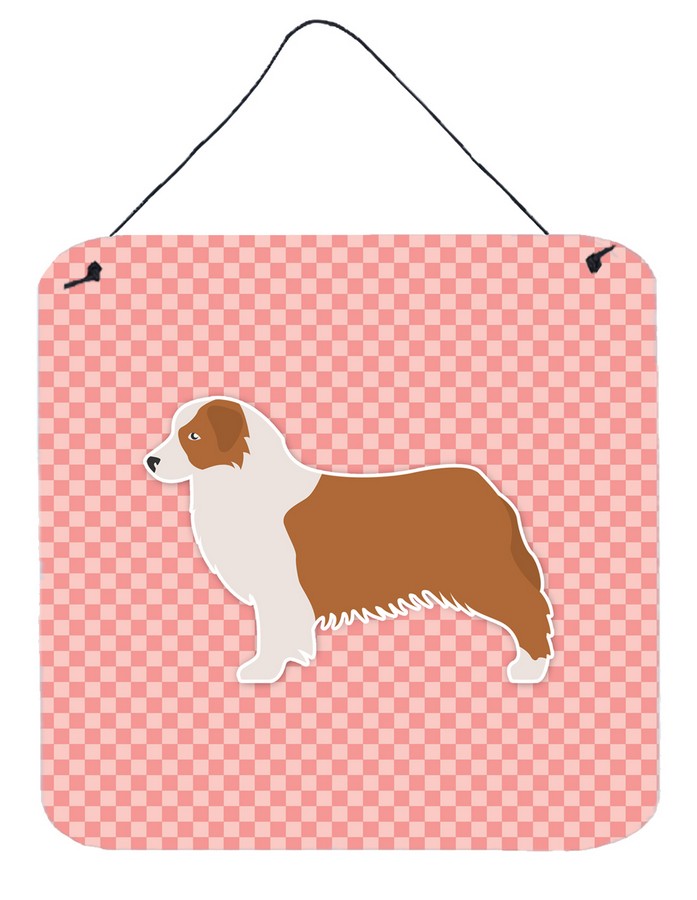 Australian Shepherd Dog Checkerboard Pink Wall or Door Hanging Prints