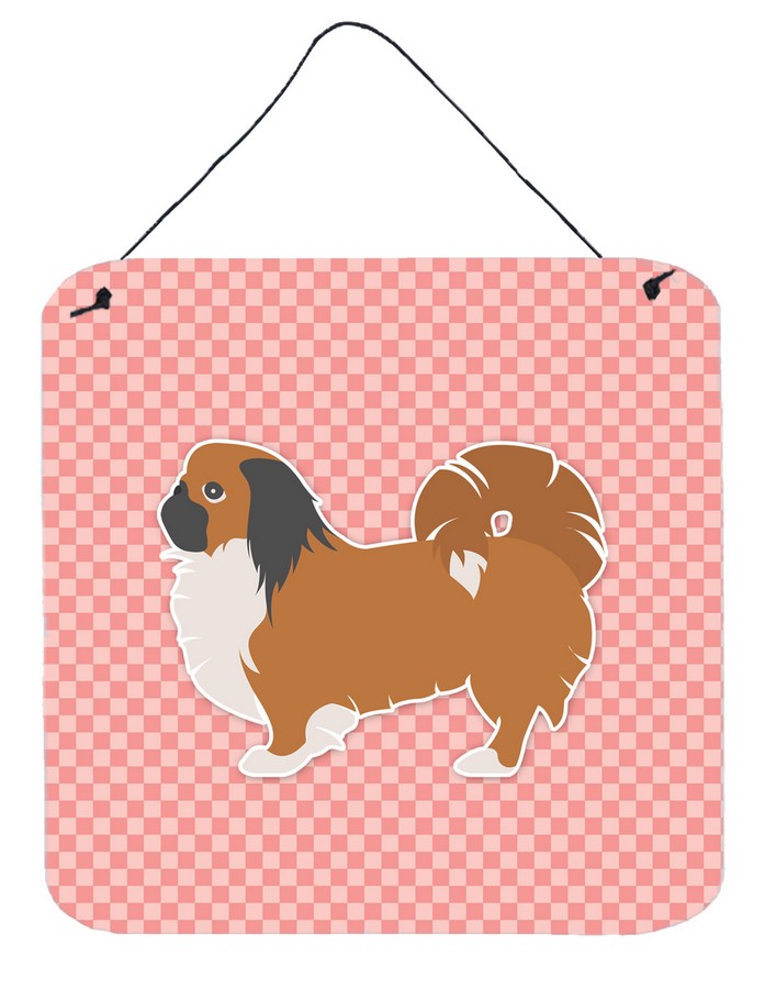 Pekingese Checkerboard Pink Wall or Door Hanging Prints