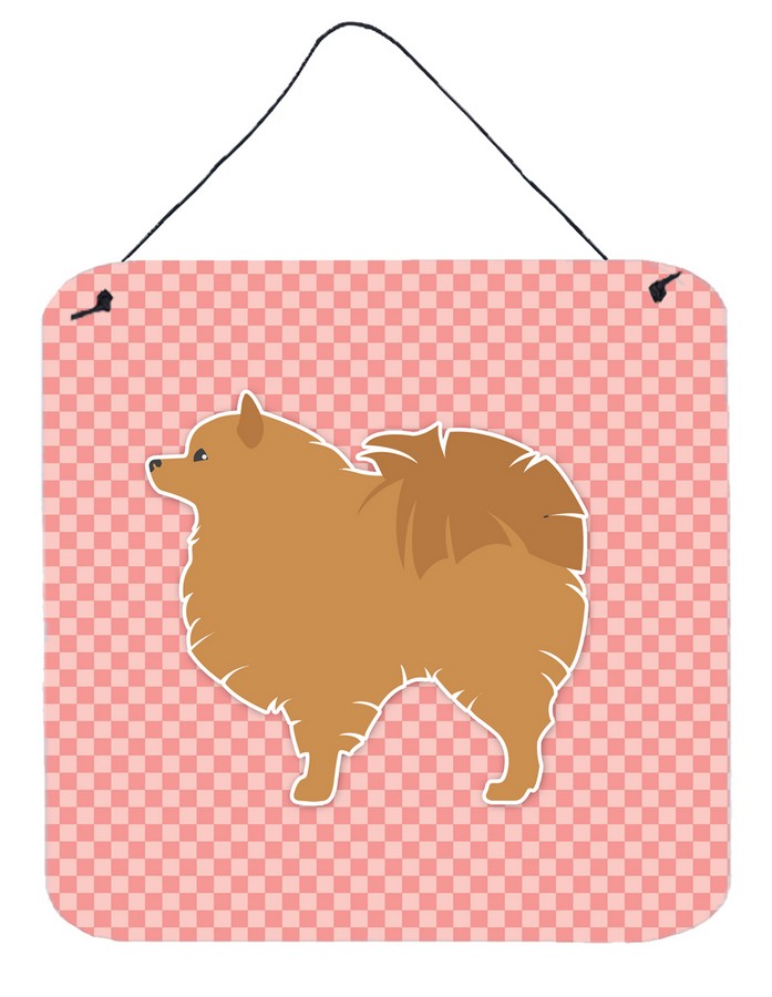 Pomeranian Checkerboard Pink Wall or Door Hanging Prints