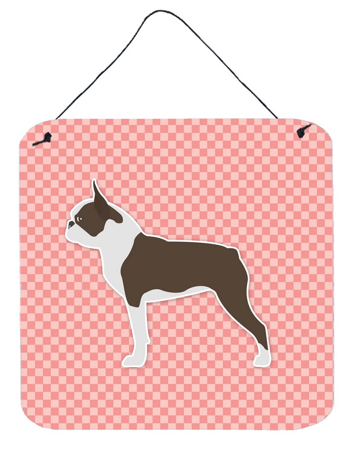 Boston Terrier Checkerboard Pink Wall or Door Hanging Prints