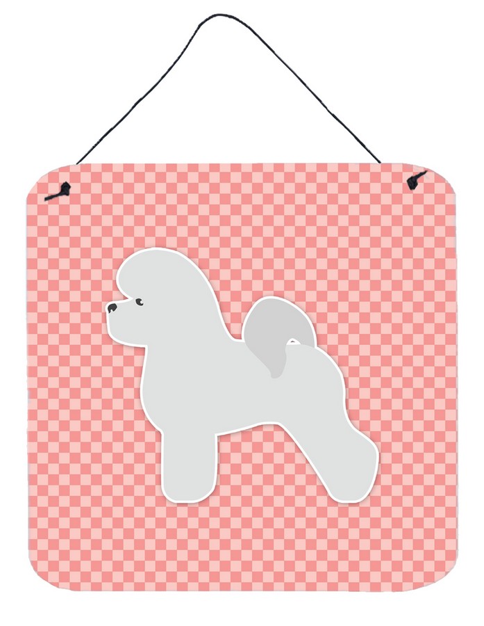 Bichon Frise Checkerboard Pink Wall or Door Hanging Prints