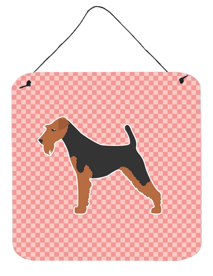 Airedale Terrier Checkerboard Pink Wall or Door Hanging Prints