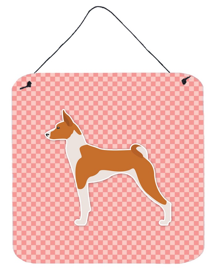 Basenji Checkerboard Pink Wall or Door Hanging Prints