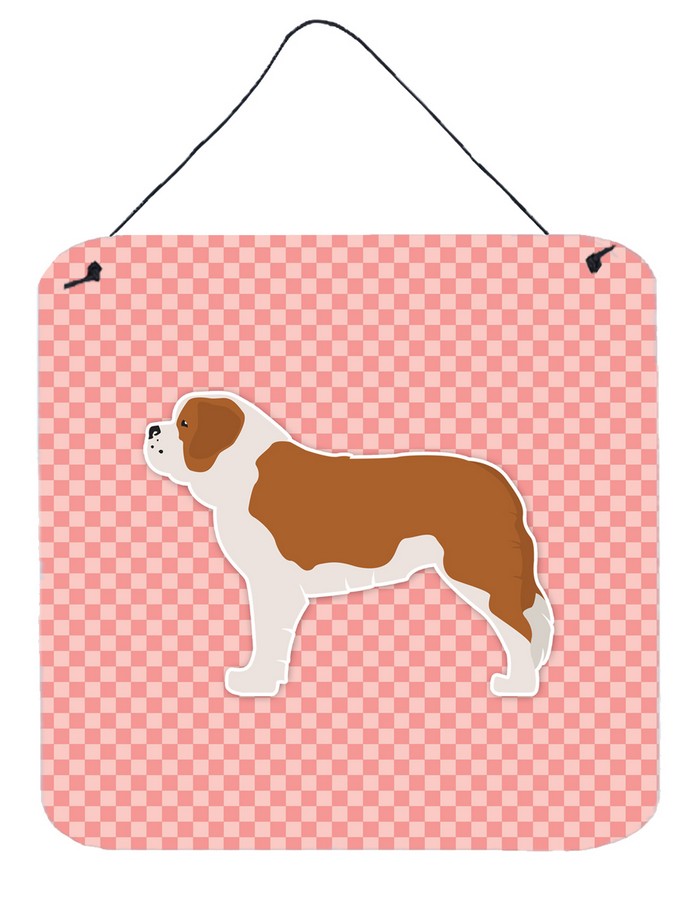 Saint Bernard Checkerboard Pink Wall or Door Hanging Prints