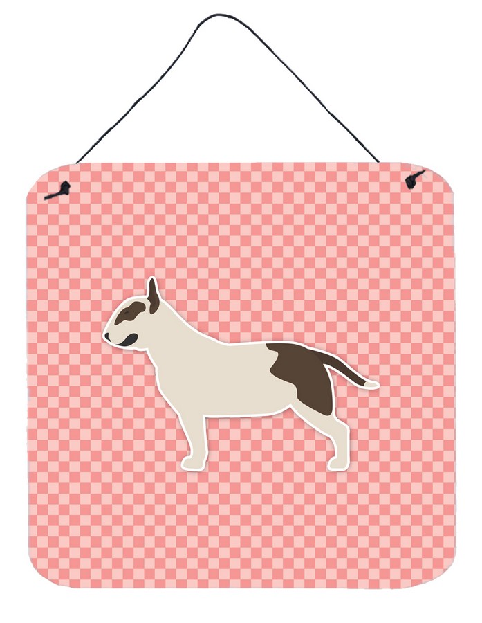 Bull Terrier Checkerboard Pink Wall or Door Hanging Prints