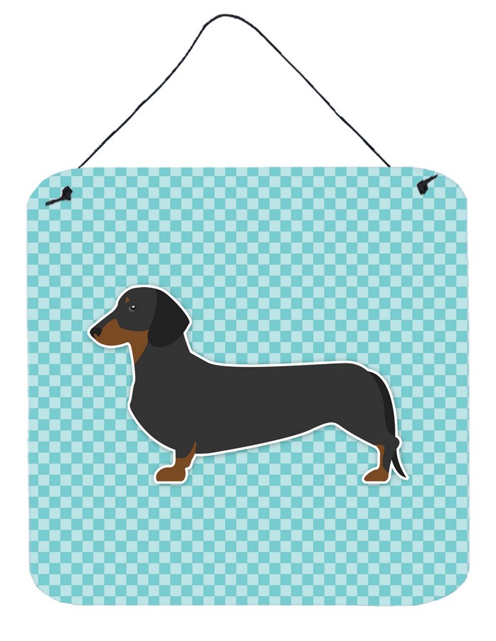 Dachshund Checkerboard Blue Wall or Door Hanging Prints