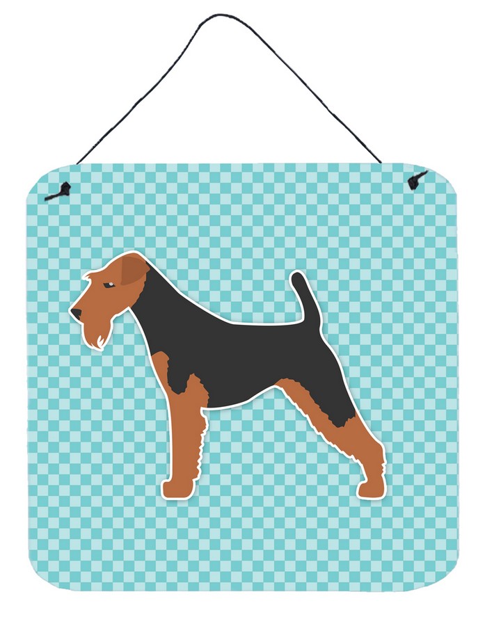 Welsh Terrier Checkerboard Blue Wall or Door Hanging Prints