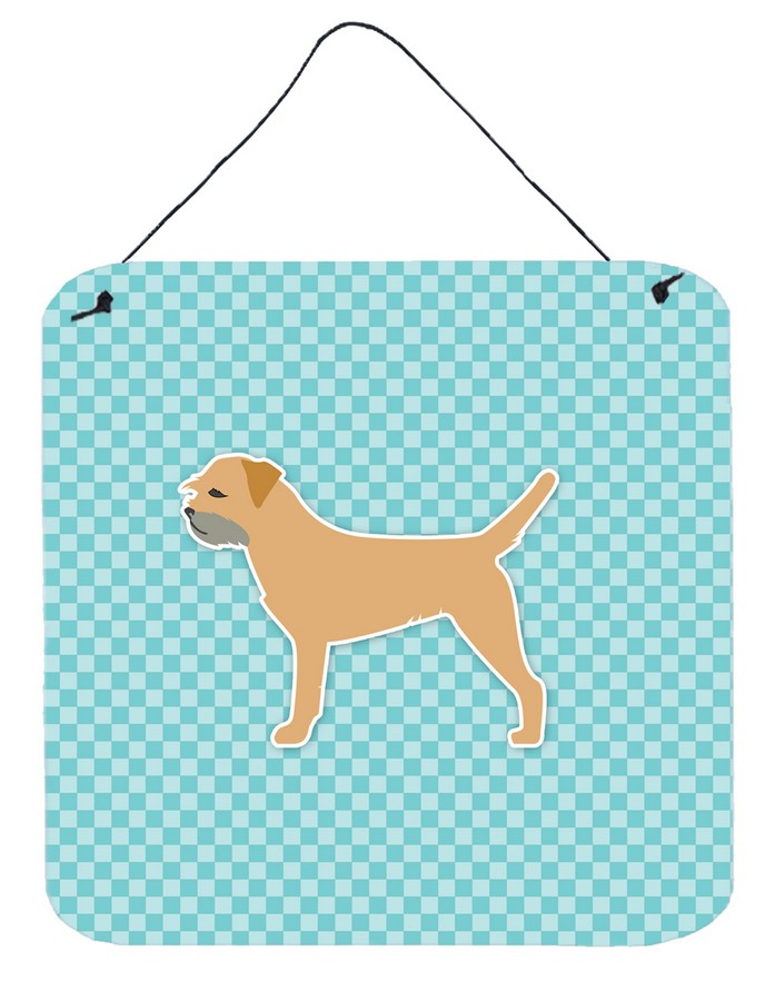 Border Terrier Checkerboard Blue Wall or Door Hanging Prints