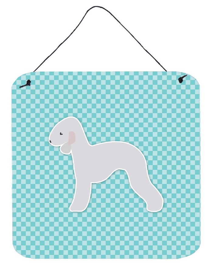 Bedlington Terrier Checkerboard Blue Wall or Door Hanging Prints