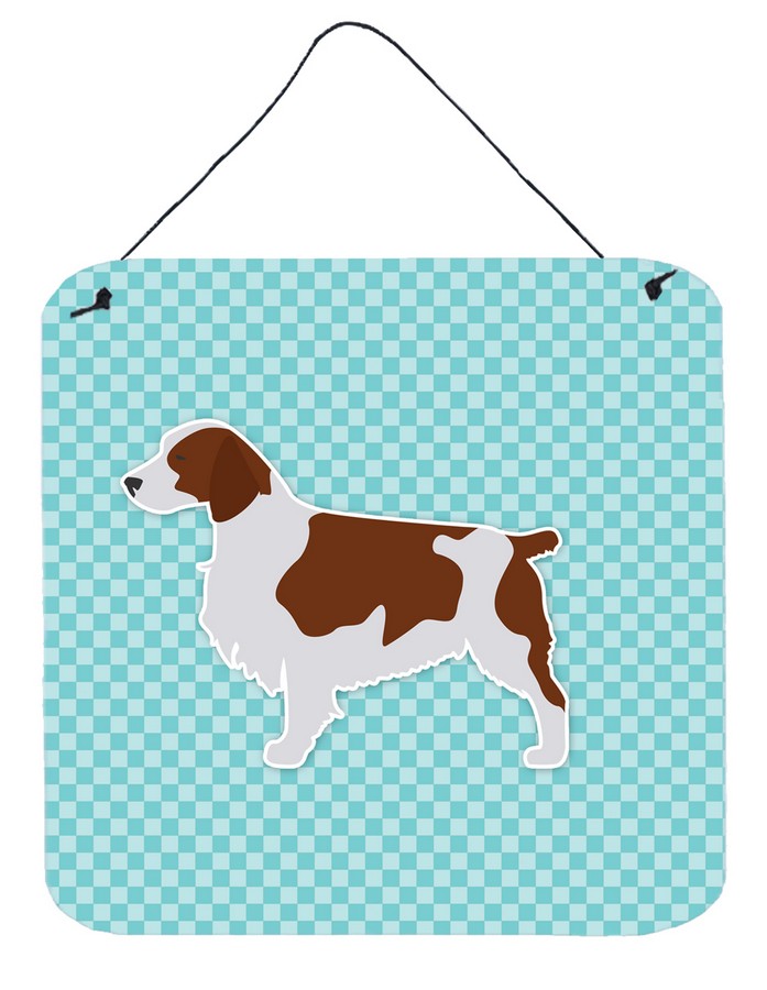 Welsh Springer Spaniel Checkerboard Blue Wall or Door Hanging Prints