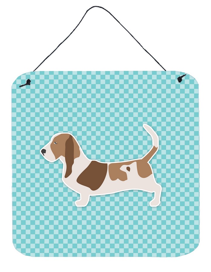 Basset Hound Checkerboard Blue Wall or Door Hanging Prints