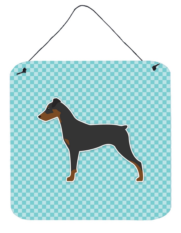 German Pinscher Checkerboard Blue Wall or Door Hanging Prints