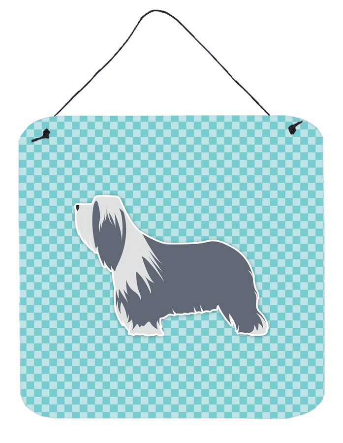 Bearded Collie Checkerboard Blue Wall or Door Hanging Prints