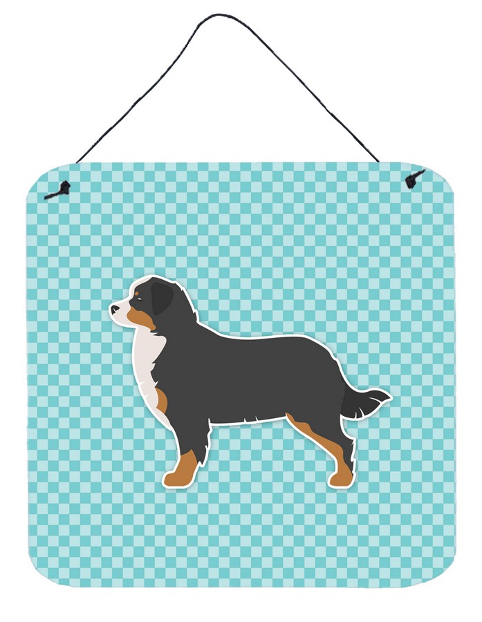 Bernese Mountain Dog Checkerboard Blue Wall or Door Hanging Prints