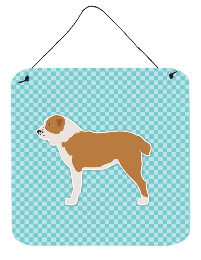 Central Asian Shepherd Dog Checkerboard Blue Wall or Door Hanging Prints