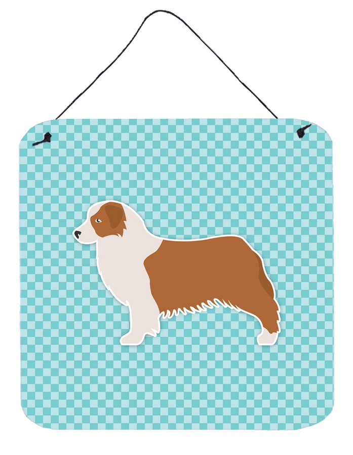 Australian Shepherd Dog Checkerboard Blue Wall or Door Hanging Prints