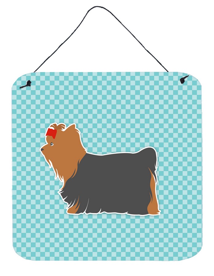 Yorkshire Terrier Yorkie Checkerboard Blue Wall or Door Hanging Prints
