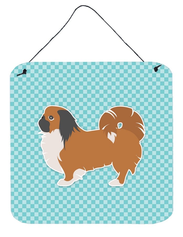 Pekingese Checkerboard Blue Wall or Door Hanging Prints
