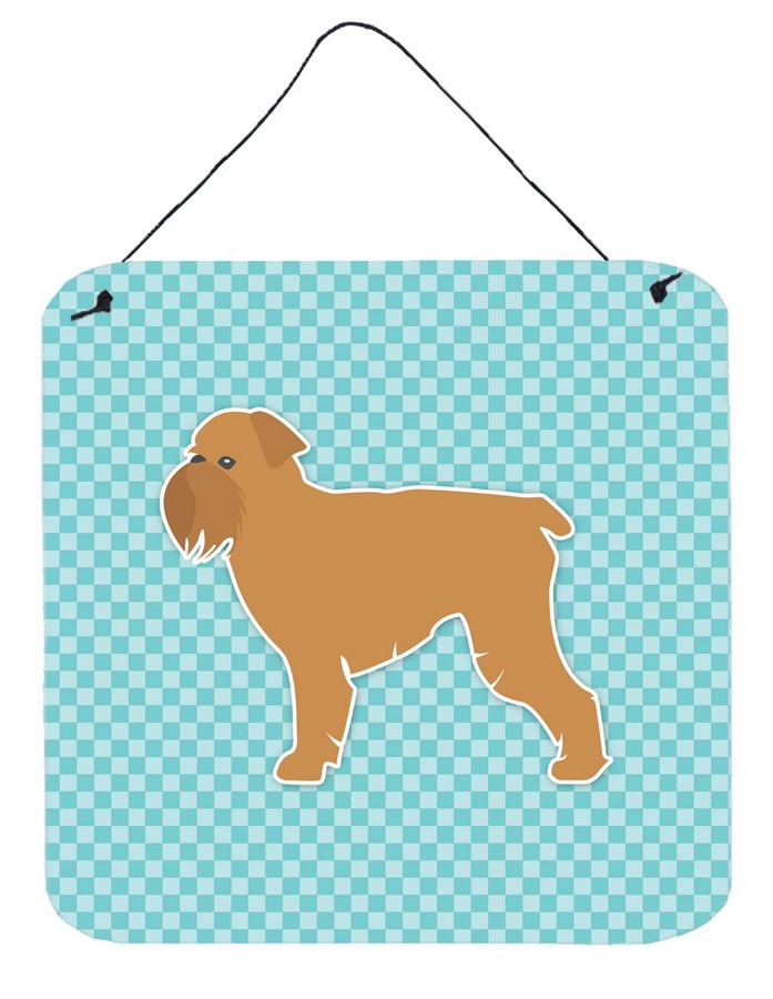Brussels Griffon Checkerboard Blue Wall or Door Hanging Prints