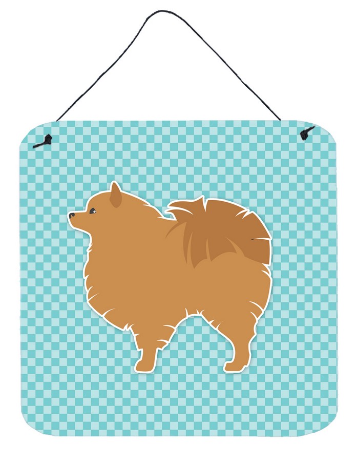 Pomeranian Checkerboard Blue Wall or Door Hanging Prints