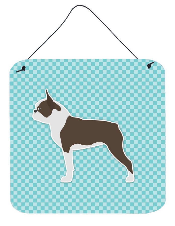Boston Terrier Checkerboard Blue Wall or Door Hanging Prints