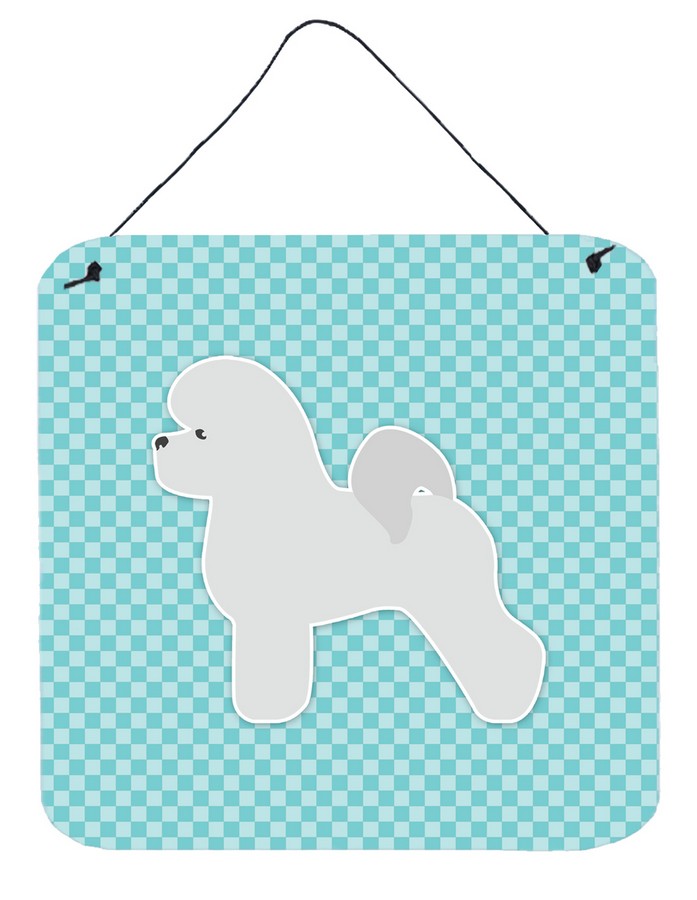 Bichon Frise Checkerboard Blue Wall or Door Hanging Prints