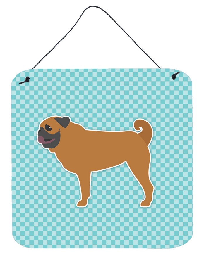 Pug Checkerboard Blue Wall or Door Hanging Prints