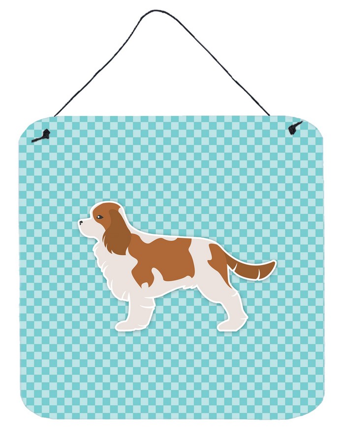 Cavalier King Charles Spaniel Checkerboard Blue Wall or Door Hanging Prints