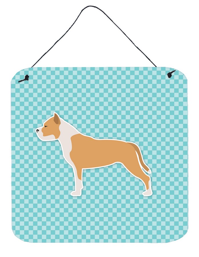Staffordshire Bull Terrier Checkerboard Blue Wall or Door Hanging Prints