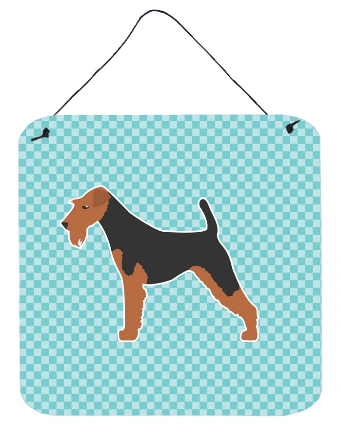 Airedale Terrier Checkerboard Blue Wall or Door Hanging Prints
