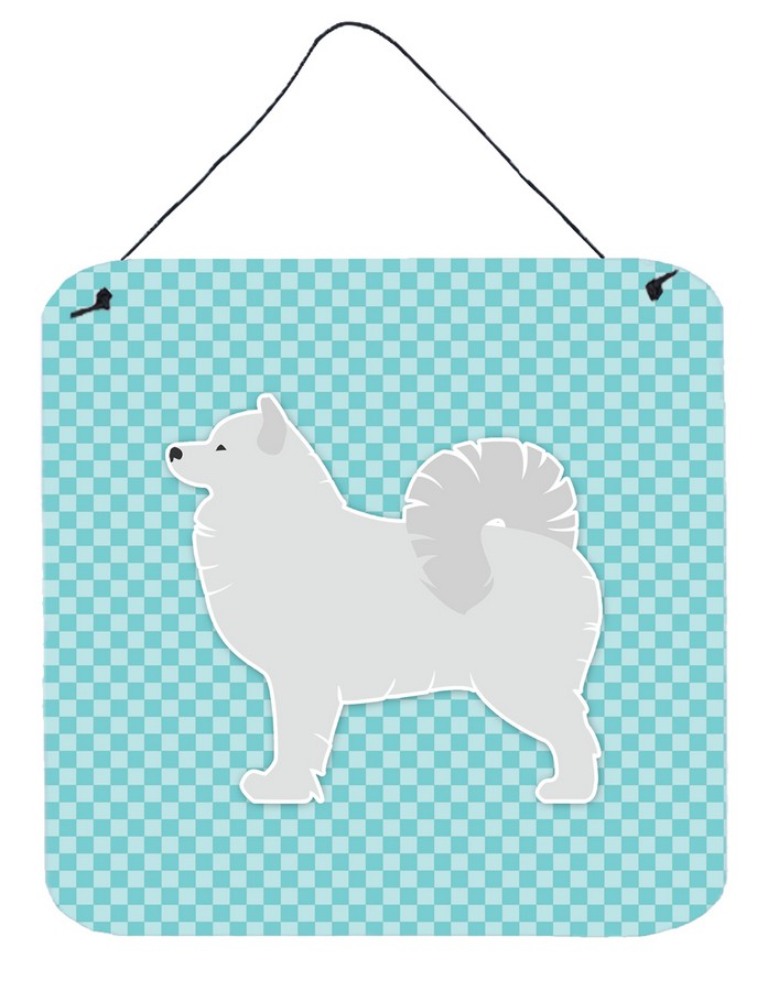 BB3759DS66 Samoyed Checkerboard Blue Wall or Door Hanging Prints