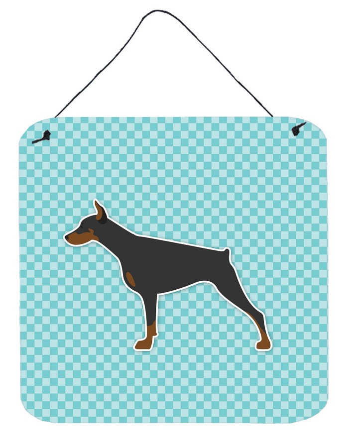 Doberman Pinscher Checkerboard Blue Wall or Door Hanging Prints