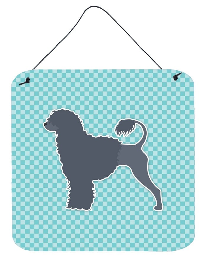 Portuguese Water Dog Checkerboard Blue Wall or Door Hanging Prints