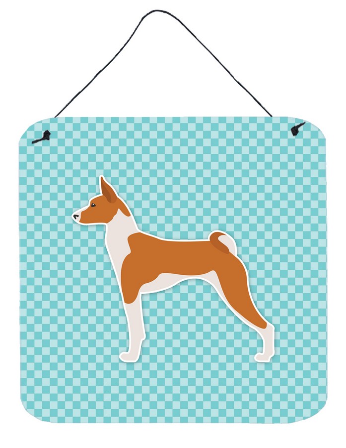 Basenji Checkerboard Blue Wall or Door Hanging Prints