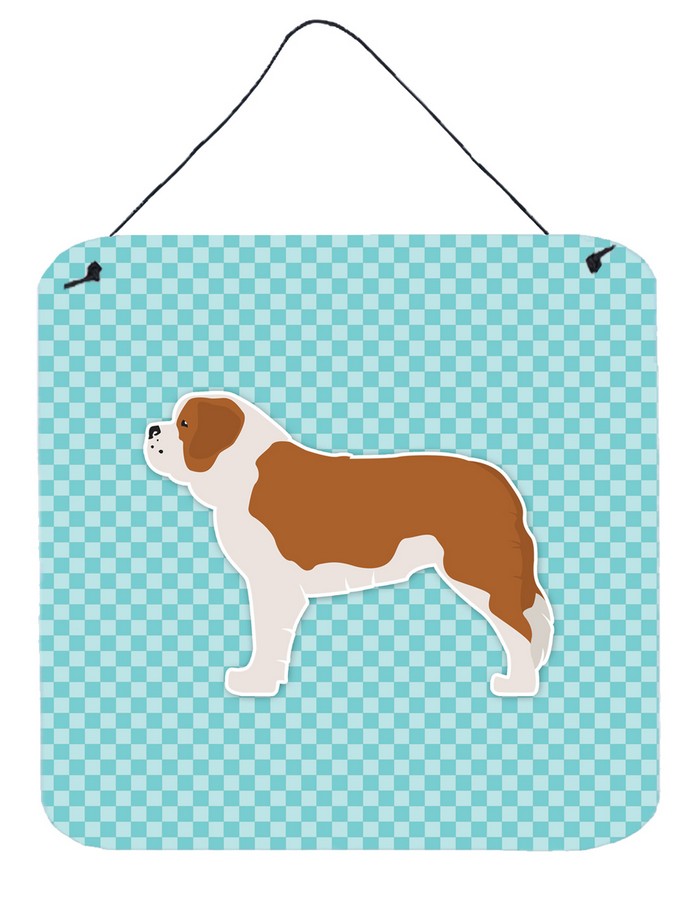 BB3776DS66 Saint Bernard Checkerboard Blue Wall or Door Hanging Prints